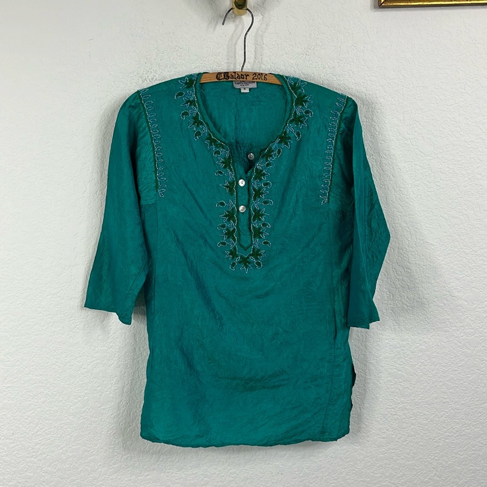 Roberta Freymann Silk Beaded Crinkle Tunic